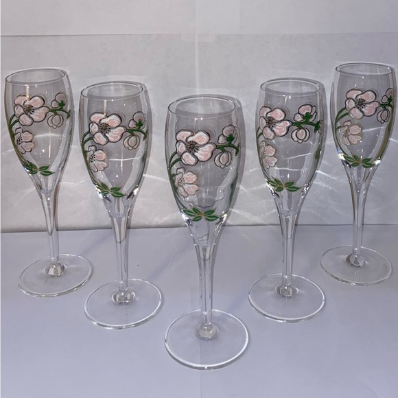 Perrier-Jouët Art Nouveau French Hand Painted Floral Champagne Flutes - Set 5 - Picture 2 of 2